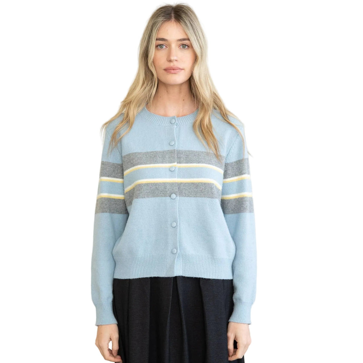 Soft Touch Crew Neck Striped Cardigan