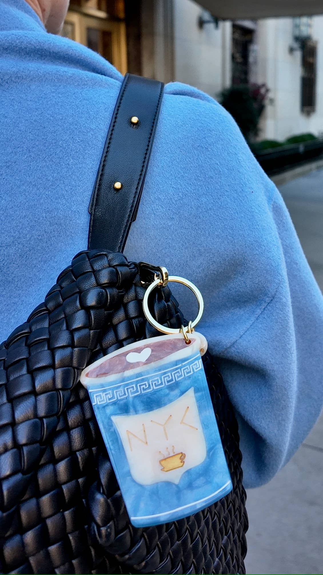 Hand-painted NYC Coffee Cup Bag Charm + Keychain