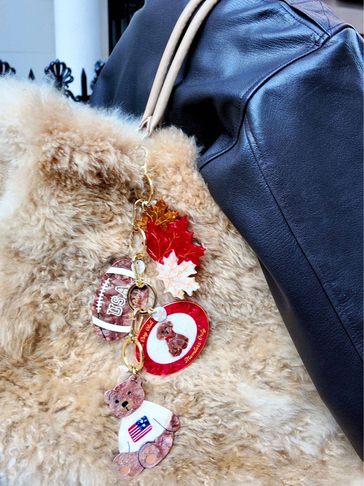 Hand-painted Americana Teddy Bear Bag Charm
