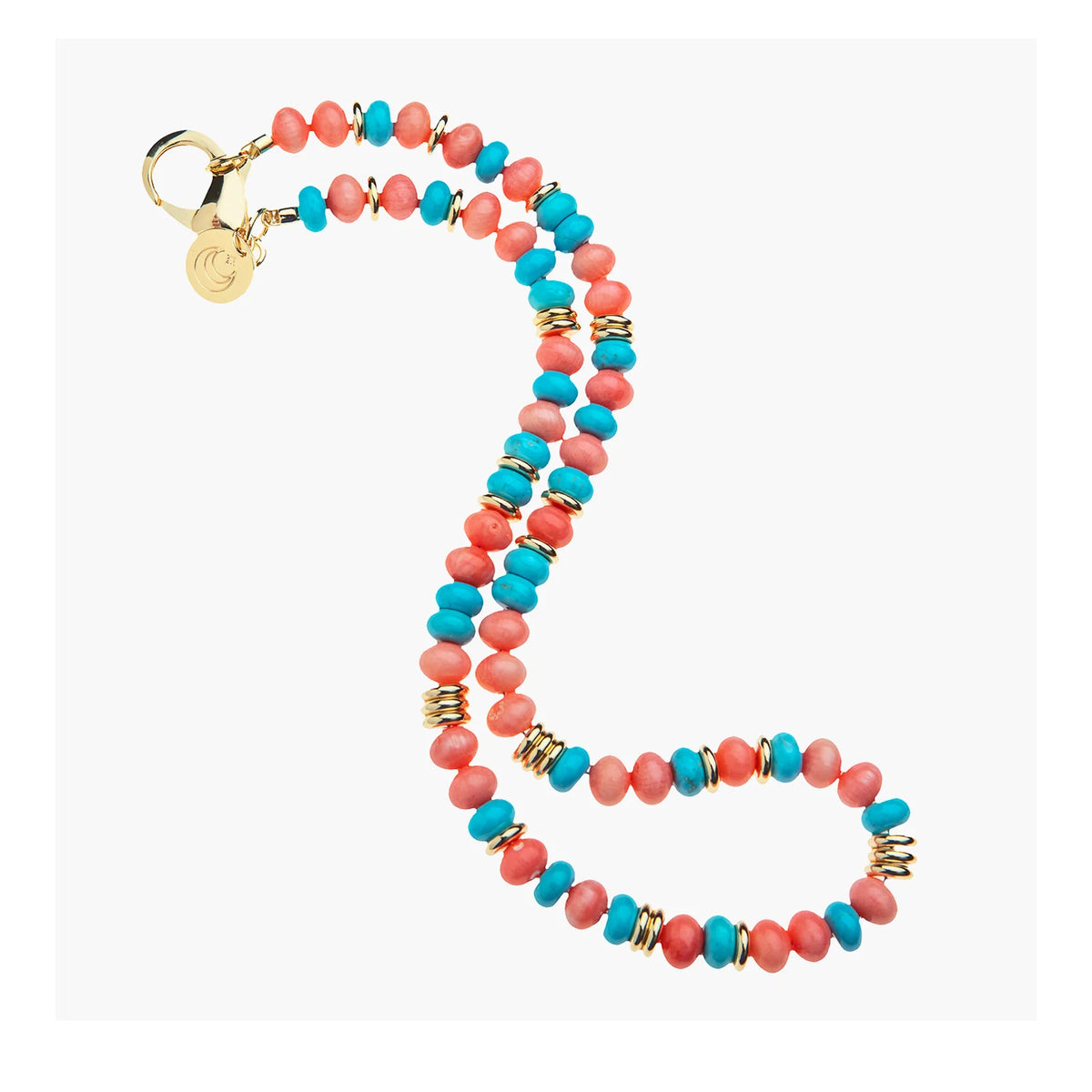 Gumdrop Beaded Necklace in Coral and Turquoise Mix