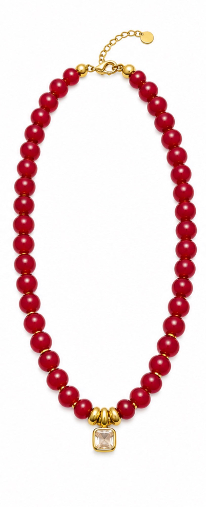 Colored Beaded Necklace with Bezel Pendant