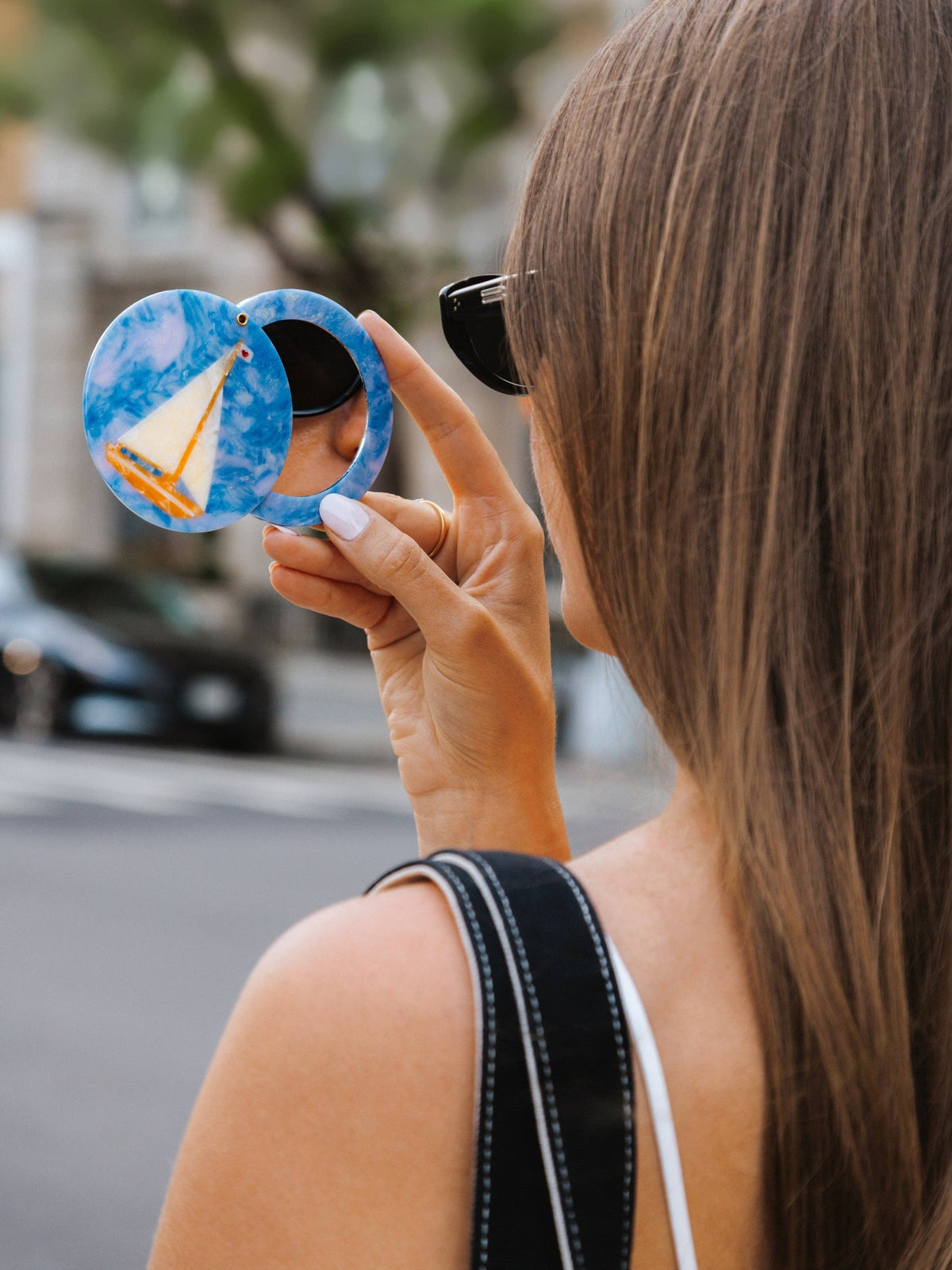 Hand-painted Sail Boat Compact Mirror | Eco-Friendly