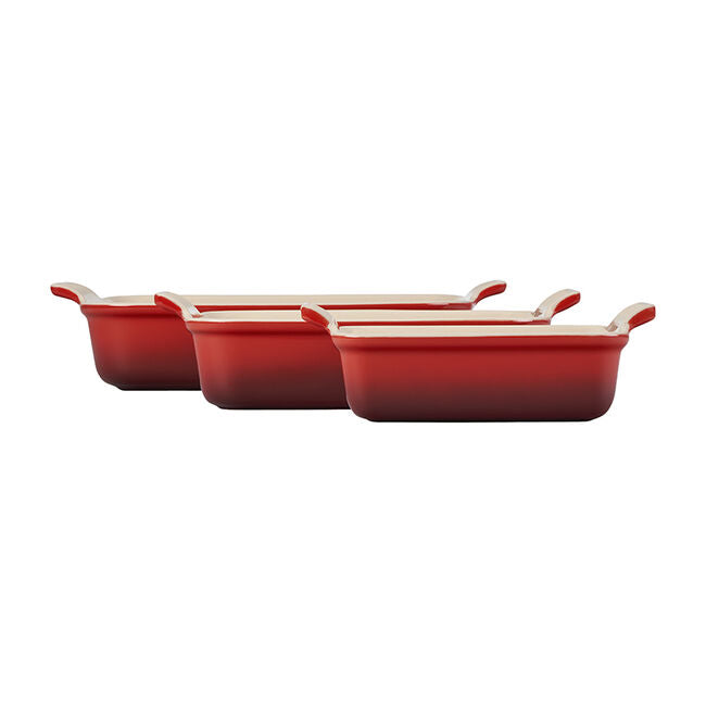 Set Of 3 Heritage Rectangular Dishes - Cerise