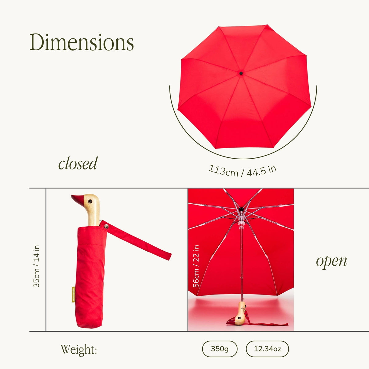Red Compact Eco-Friendly Original Duckhead Umbrella