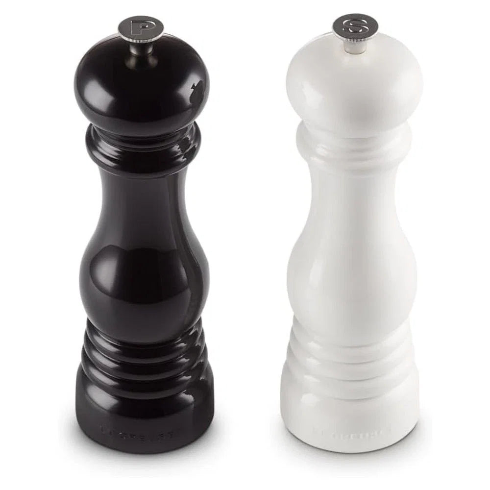 Set Of 2 Classic Salt And Pepper Mills 8in - Black and White