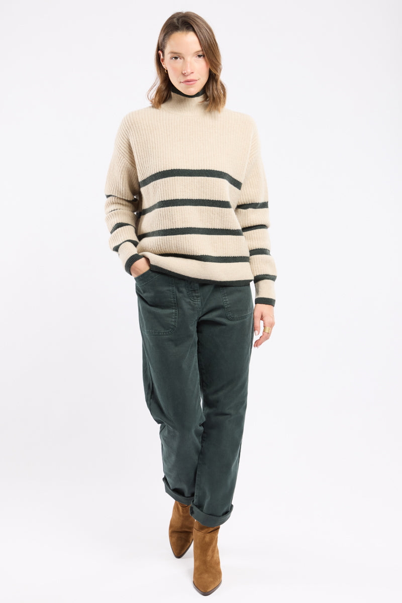 Pull Raye Col Montant - Irish Cream/Otranto