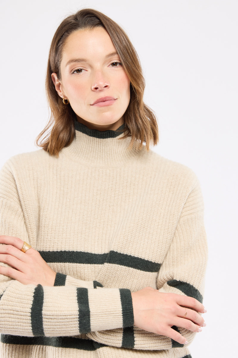 Pull Raye Col Montant - Irish Cream/Otranto