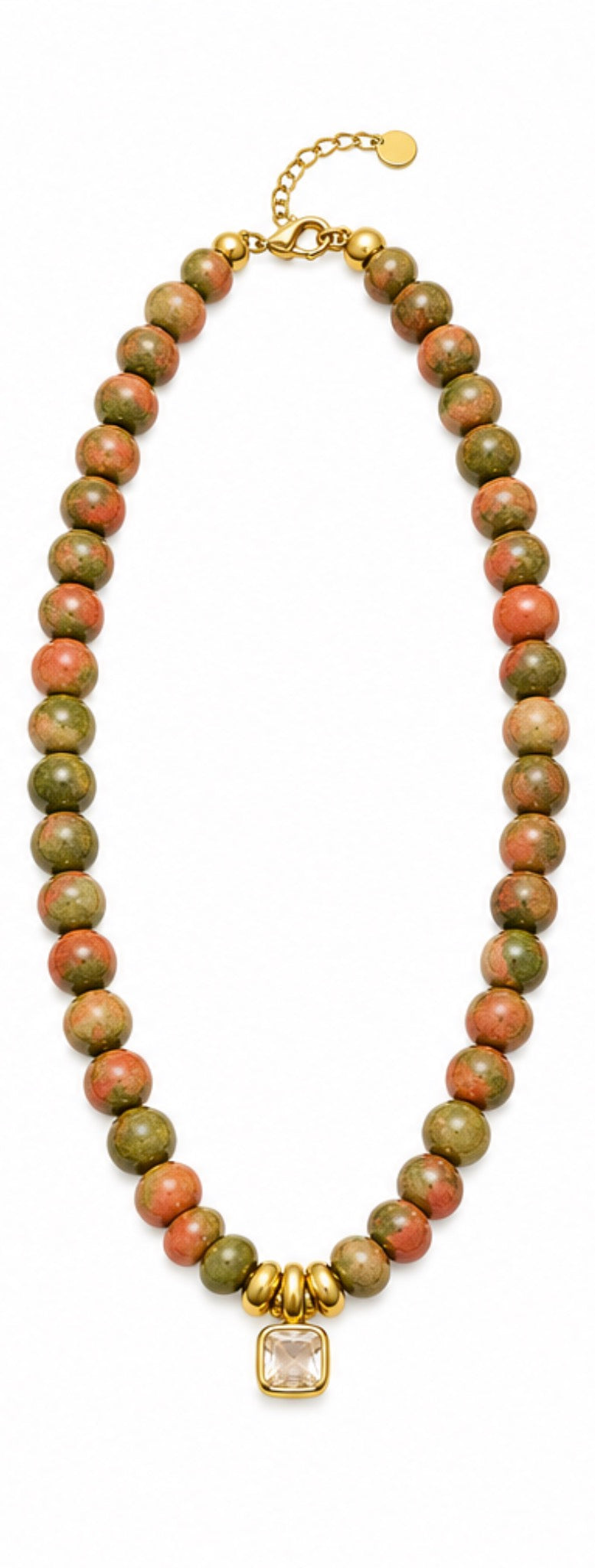 Colored Beaded Necklace with Bezel Pendant