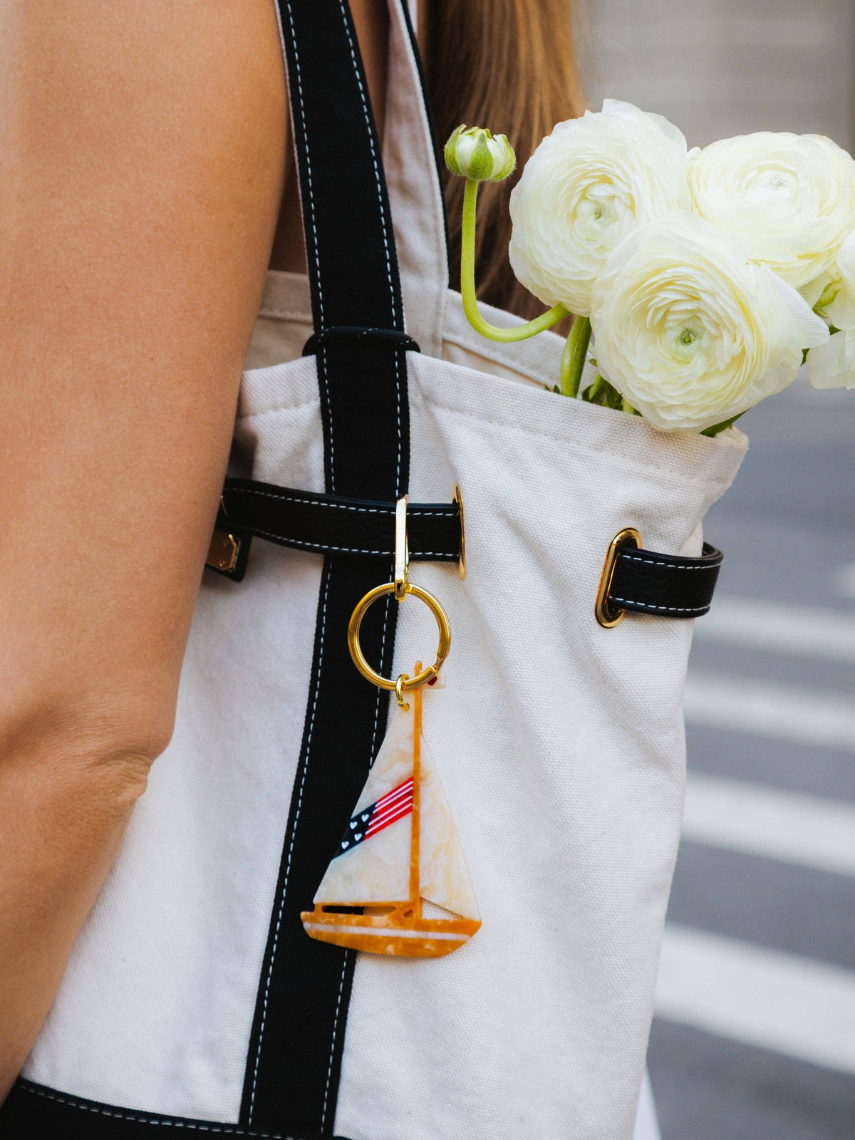 Hand-painted Americana Sailboat Bag Charm + Keychain | Eco-Friendly